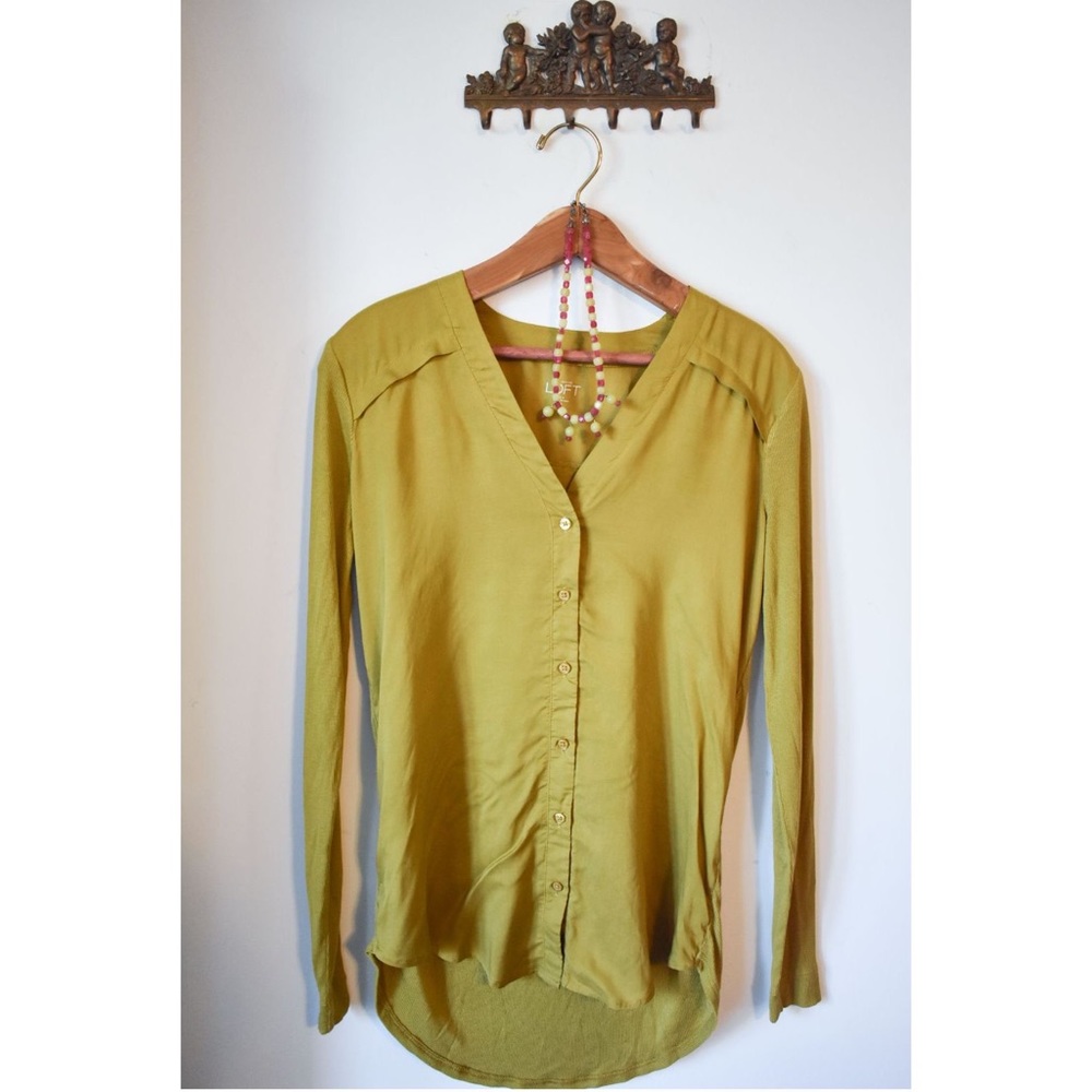 Loft Chartreuse Green Long Sleeve Blouse NWT